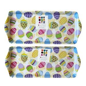2pk Novogratz Easter Egg Melamine Serving Trays 15in Multicolor Decor New